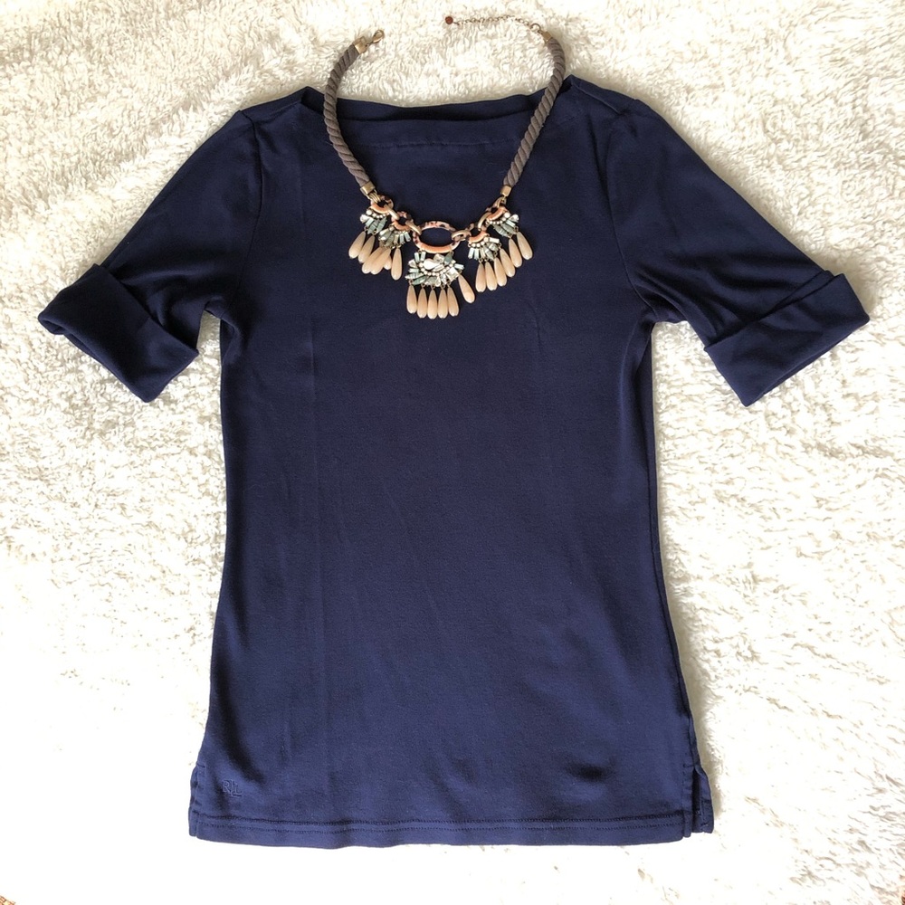 Ralph Lauren Boat Neck Navy Form-fitting Top